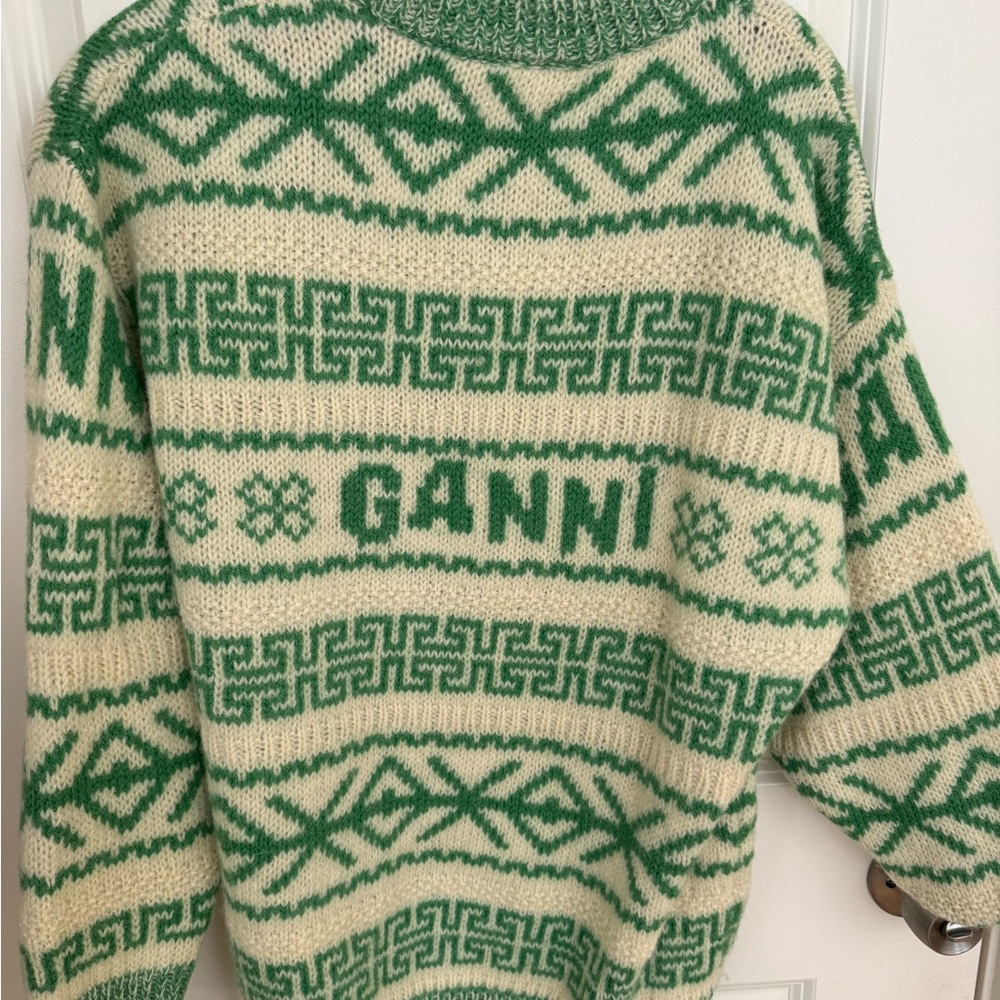 GANNI Egret Logo Fair Isle Sweater 100% Organic Wool Women - Picture 5 of 6